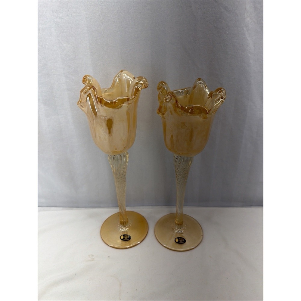 2 Tall Murano (Made In Italy) Candle Holder / Tall Centerpiece‎